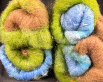 Earth and sky art batt with angora, merino, and kid mohair locks
