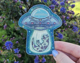 Alien Abduction Cow Carnotaurus UFO Glow in the Dark Carnotaurus Dinosaur Alien Sticker Laptop Waterbottle Paleontology Cute Sticker
