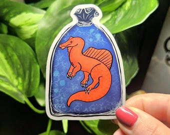 Spinosaurus Sticker Lucky Goldfish Spinosaurus Clear Dinosaur in Fish Bag Aquarium Laptop Waterbottle Sticker Cute Dino