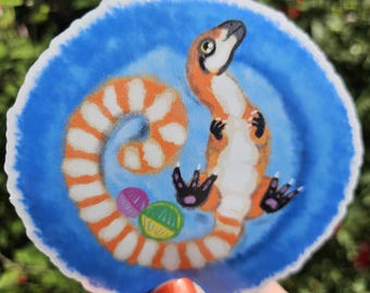 Sinosauropteryx Cat Bed Sticker Cute Fluffy Dinosaur Orange and Blue Laptop Water Bottle Paleontology Sticker Pet Bed Chibi Sticker