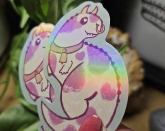 Strawberry Cow Carnotaurus Cownataurus Therapod Dinosaur Holographic Stickers Water Bottle Laptop Sticker Cute Dinosaur Sticker Pink
