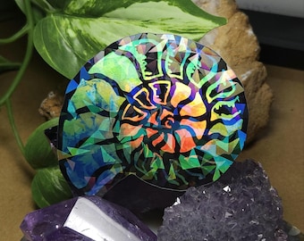 Ammonite Ammolite Sticker Fossil Gemstone Sticker Laptop Waterbottle Geology Gift Paleontology Sticker Holographic Vinyl