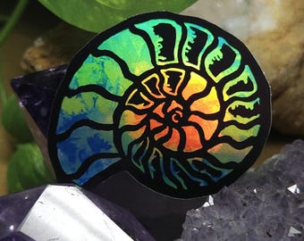 Ammonite Ammolite Sticker Fossil Gemstone Sticker Laptop Waterbottle Geology Gift Paleontology Sticker Holographic Vinyl