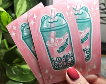 Boba Tadpole and Frog Sticker Cute Vinyl Pink and Teal Frog Sticker Laptop Waterbottle Sticker Heavy Duty Frog
