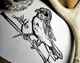The Butcher Original Linocut Print 8x10 Loggerhead Shrike Print Birdwatcher Art
