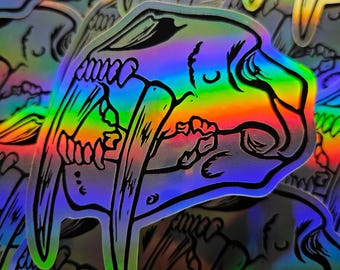 Smilodon Sticker Holographic Sabertooth Tiger Sticker Black Ink