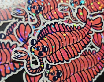 Opabinia Sticker Linocut Cambrian Creature Paleo Waterbottle Laptop Holographic Star Paleontology Gift Burgess Shale Sticker