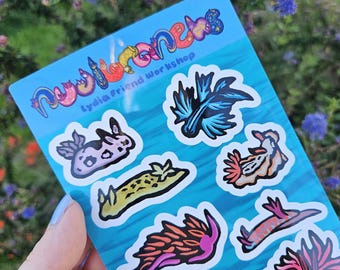 Nudibranch Sticker Sheet Linocut Nudibranchs Colorful Sea Creature Stickers Heavy Duty Vinyl Scrapbooking Junk Journaling Laptop Sea Slugs