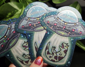 Alien Abduction Cow Carnotaurus Bookmark Holographic Stars Paleontology Booklover Gift Cute Dinosaur