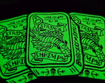 Anomalocaris Sticker Tinned Shrimp Cambrian Explosion Glown in the Dark Paleo Sticker Linocut Laptop Waterbottle Sticker Strange Shrimp