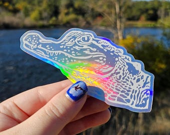 White Holographic Alligator Sticker