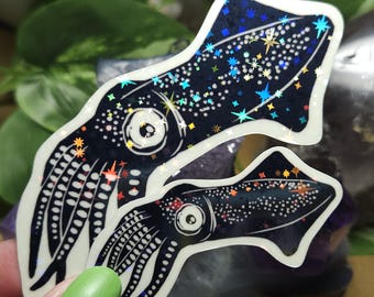 Firefly Squid Glow in the Dark Sticker Laptop Waterbottle Sticker Witchy Gifts Marine Biology Glittery Stars Holographic