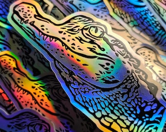 Black Holographic Alligator Sticker