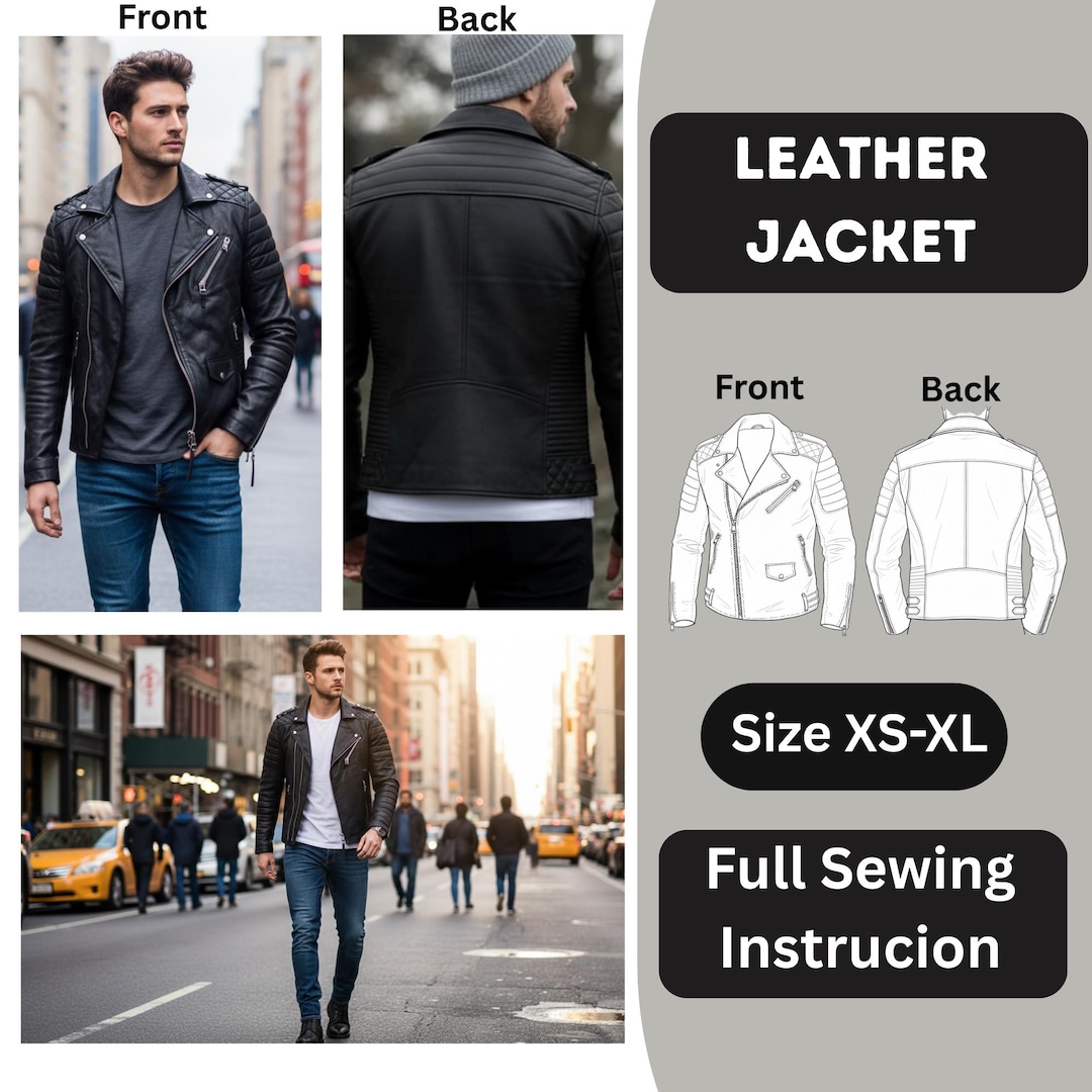 Men Leather Jacket Sewing Pattern PDF | Digital Download | A0 A4 US ...
