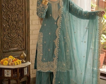 Pakistani Blue Designer Party Wear Salwar Kameez with Dupatta for Women, Indian Ethnic Suit, Pakistani Suits, Sharara Suit,blue outfit