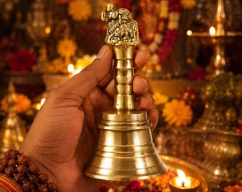 Brass Pooja Bell, Hindu Prayer Bell, Aarti Ghanti, Temple Bell, Home Mandir Decor, Meditation Bell, Spiritual Gift