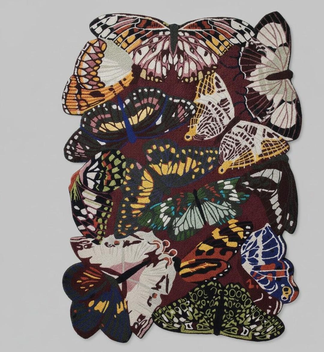 Moth Area Rug Butterfly Moth Statement Hand Tufted Rug Featuring Layered Colorful ...