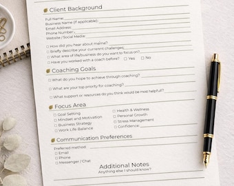 Coaching Intake Form | Klient Hintergrund & Ziele | Bearbeitbare Canva Vorlage | Coach Fragebogen | Druckbares PDF