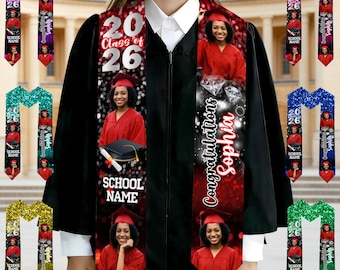 Custom Photo Graduation Stole Personalized Name Logo Grad Sash Class of 2026 Gift