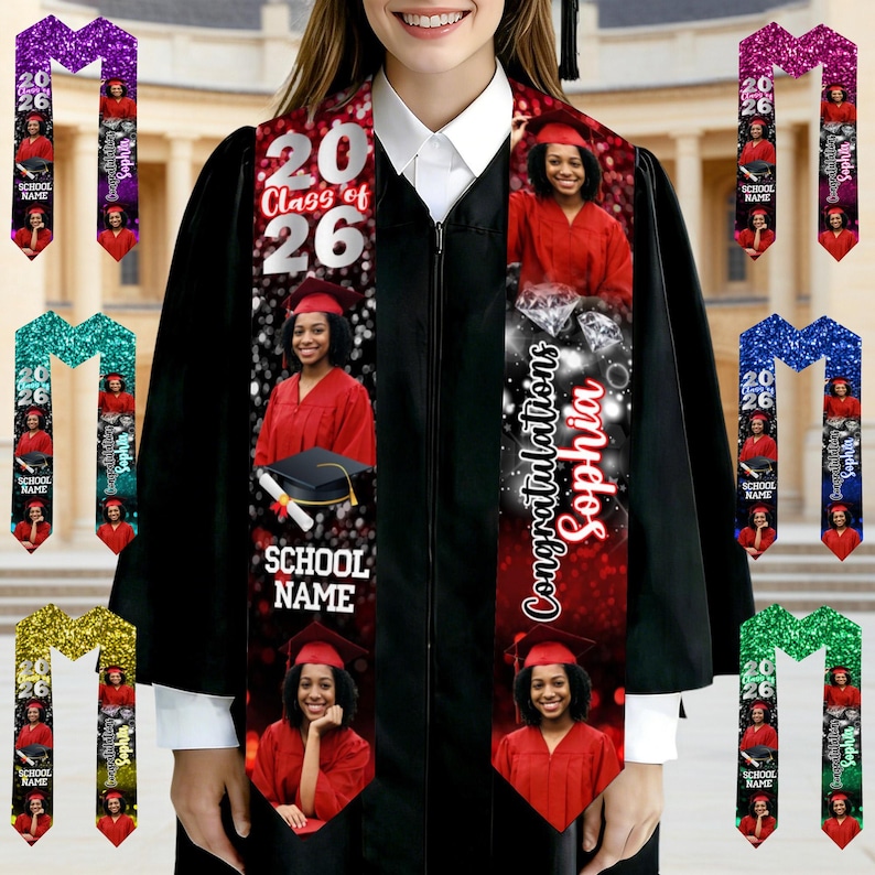 Graduation Robe Items Sashes Custom Photo Graduation Stole Personalized Name Logo Grad Sash Class of ...