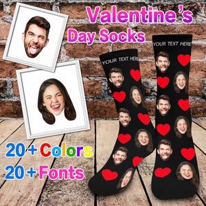 Custom Face Socks with Hearts, Personalized Photo Socks, Valentine Gift for Boyfriend & Girlfriend