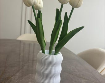 Jarrón blanco moderno con ondas / Decoración minimalista para el hogar