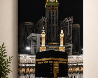 Kaaba Night Scene Canvas Print, Mecca Masjid Al Haram Art, Islamic Home Decor