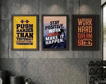 Set of 3 Motivational Gym Prints, Fitness Quotes, Workout, Home Gym Decor (A4 Size)