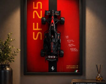 3D Ferrari SF25 Racing Car Wall Art, Removable Model Car Decor (13x19 Frame)