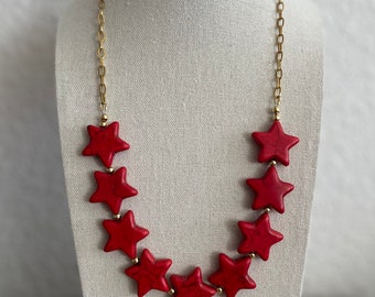 Red Star Statement Necklace,  Red Necklace, Fourth Of July Necklace