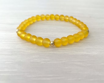 Yellow Sea Glass Stretch Bracelet, Mustard Yellow Bracelet