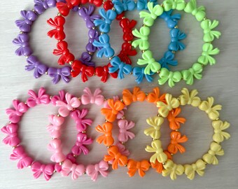 Bow Beaded Stretch Bracelet, Bow Bracelet, Pink Bow Bracelet, Beaded Bracelet