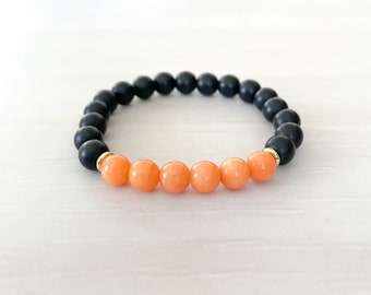 Orange and Black Beaded Stretch Bracelet, Halloween Bracelet