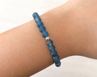 Navy Blue Sea Glass Stretch Bracelets