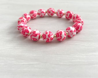 Pink Heart Beaded Stretch Bracelet, Pink Heart Bracelet, Beaded Bracelet, Valentines Bracelet