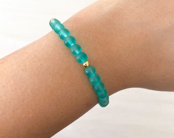 Teal Sea Glass Stretch Bracelet, Teal Bracelet