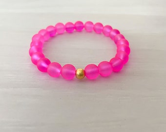 Hot Pink Sea Glass Stretch Bracelet, Hot Pink Bracelet