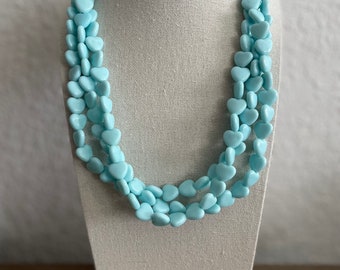 Blue Heart Chunky Statement Necklace, Valentines Day, Heart Statement Necklace, Conversation Heart Necklace