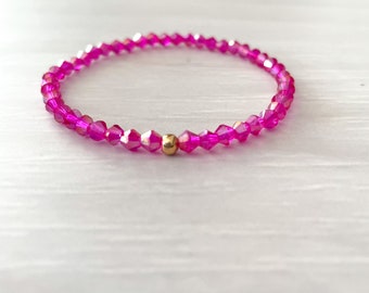 Hot Pink Bracelet, Fuchsia Bracelet, Crystal Stretch Bracelet