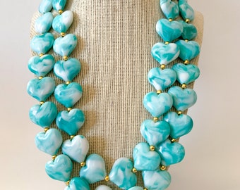 Turquoise Heart Chunky Statement Necklace, Turquoise Statement Necklace