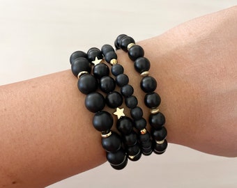 Matte Black Bracelets, Matte Black Bracelet set, Bracelet Stacks, Bracelet Set