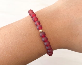 Burgundy Sea Glass Stretch Bracelet, Burgundy Bracelet