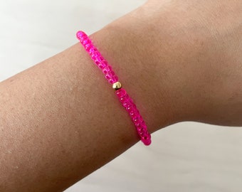 Hot Pink Seed Bead Stretch Bracelet, Pink  Bracelet