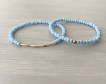 Matte Sky Blue Seed Bead Stretch Bracelet, Blue Bracelet