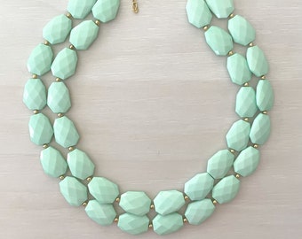 Mint and Gold Chunky Statement Necklace, Mint Statement Necklace