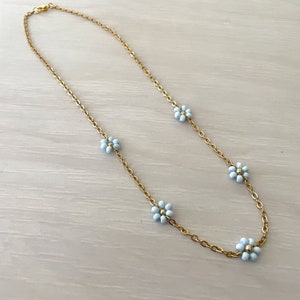 Sky Blue Daisy Necklace, Flower Necklace, Dainty Necklace