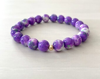 Purple Jade Beaded Stretch Bracelet