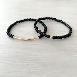Matte Black Seed Bead Stretch Bracelet, Black  Bracelet