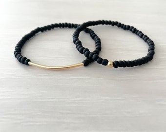 Matte Black Seed Bead Stretch Bracelet, Black  Bracelet