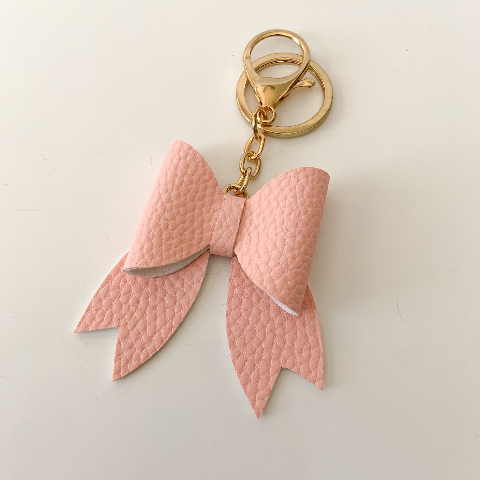 Blush Pink Bow Keychain Faux Leather Bow Bow Keychain Etsy